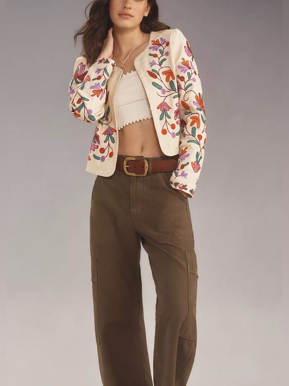 Dolan Jacket XS Embroidered Floral Linen Blend Cropped Boho Festival Colorful - Picture 6 of 12